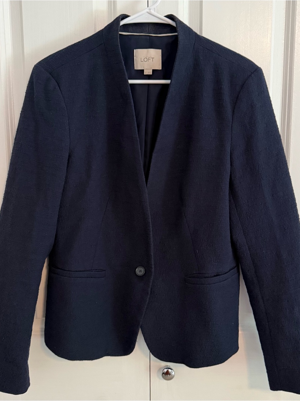 LOFT Navy Collarless Single-Button Blazer